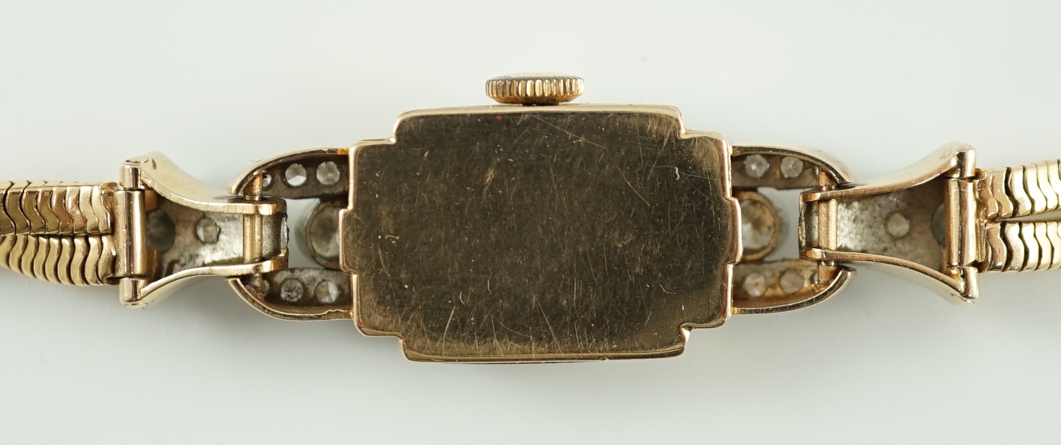 A mid to late 20th century gold and diamond set Eska manual wind cocktail watch